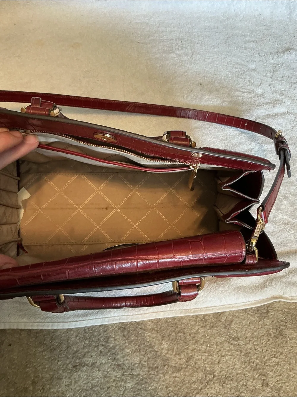 Michael Kors zoe satchel bag brandy Gold croco leather croc embossed handbag